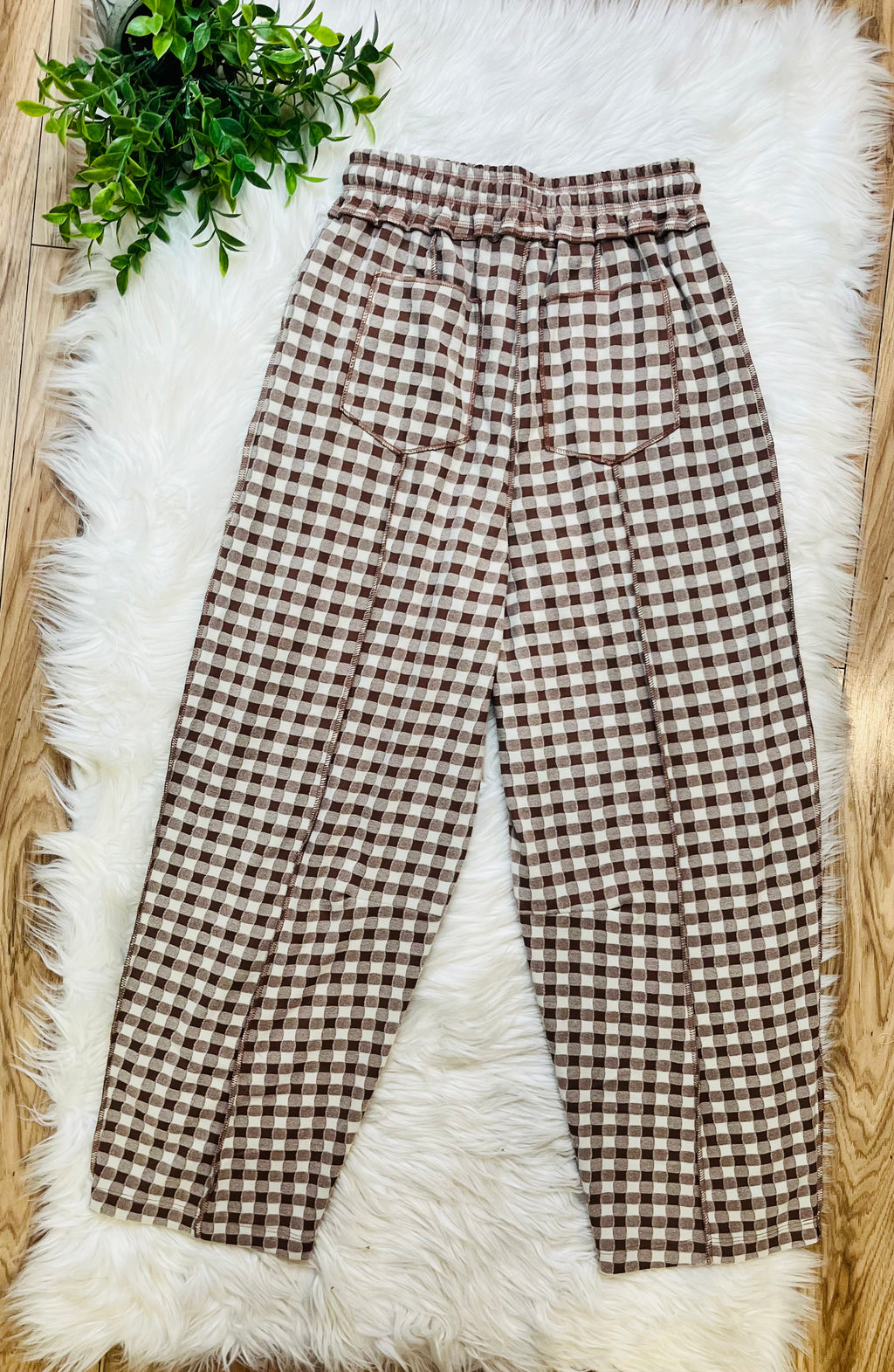 Women’s Brown Gingham Knit Pants- True to Size