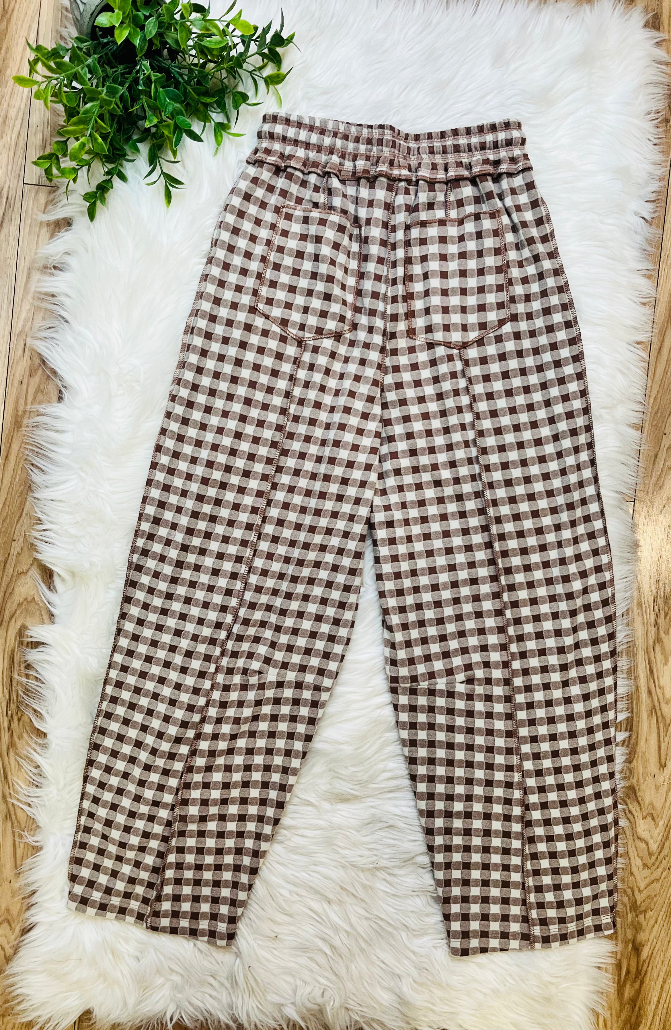 Women’s Brown Gingham Knit Pants- True to Size