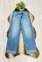Women’s Risen Light Wash Slouchy Barrel Cuffed Hem Jeans #21949- Stretchy