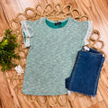 Women’s Evermmee Kelly Green Stripe Flutter Sleeve Top