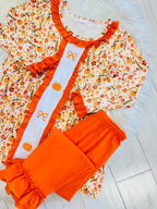 Girl’s Orange Floral Pumpkin Ruffle Pant Set