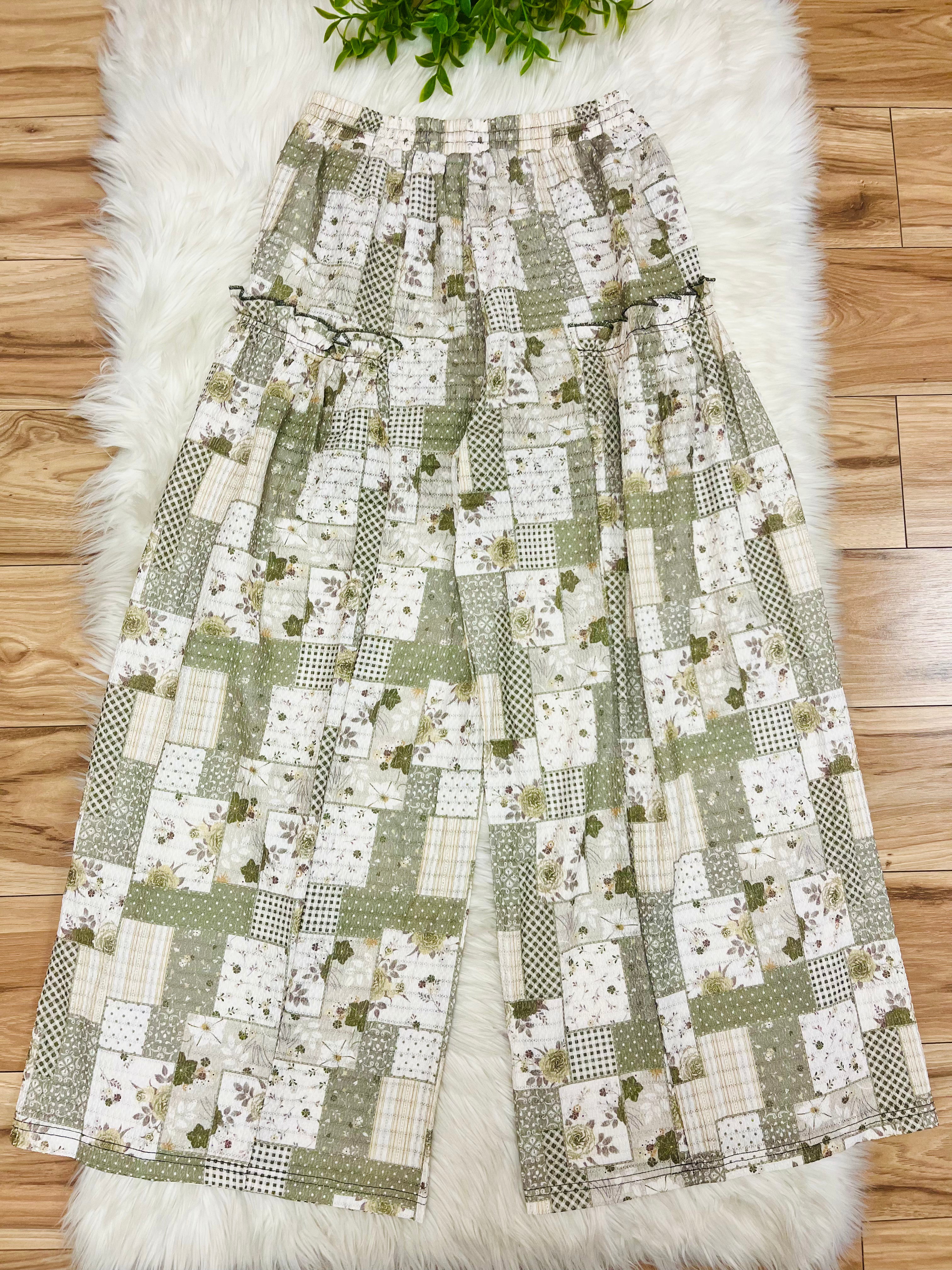 Women’s Anniewear Sage Patchwork Wide Leg Pants- Loose Fit