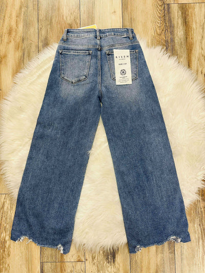 Risen High Rise Crop Wide Leg Jeans Style 5878