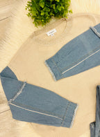 Women’s Anniewear Denim Sleeve Contrast Distressed Sweater Top - True to Size