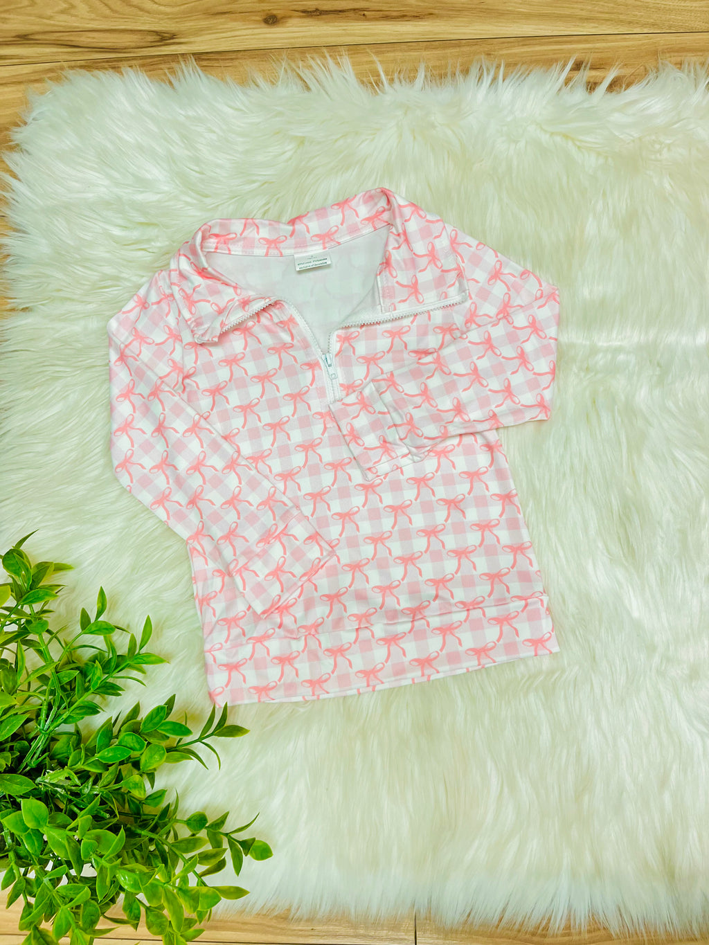 Girl’s Quarter Zip Pink Gingham Bow Print Skort Outfit