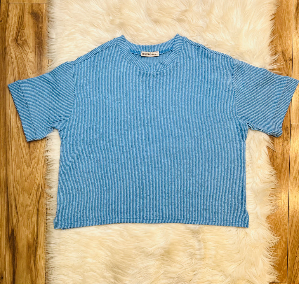 Women’s Short Sleeve Ribbed Drawstring pant sets Sky Blue