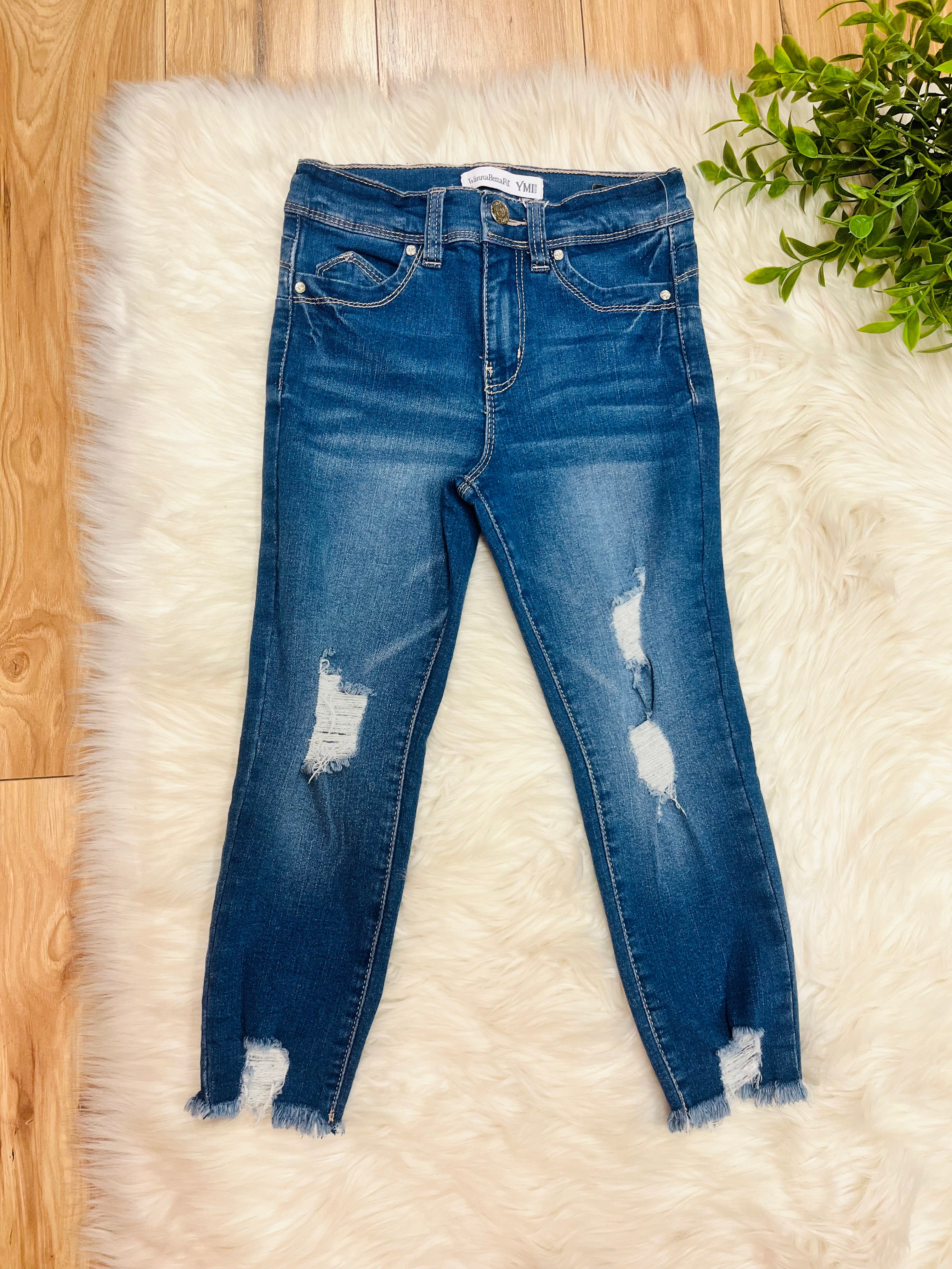 Girls YMI Medium Wash Jeans with Distressing