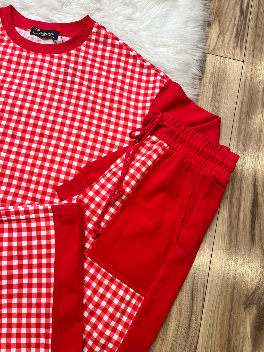 Women’s Evermeee Red Gingham Pant Set- True to Size