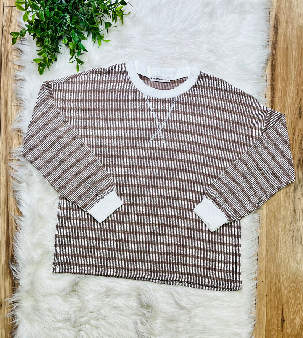 Women’s Zenana Mocha Striped Ribbed Pant Set