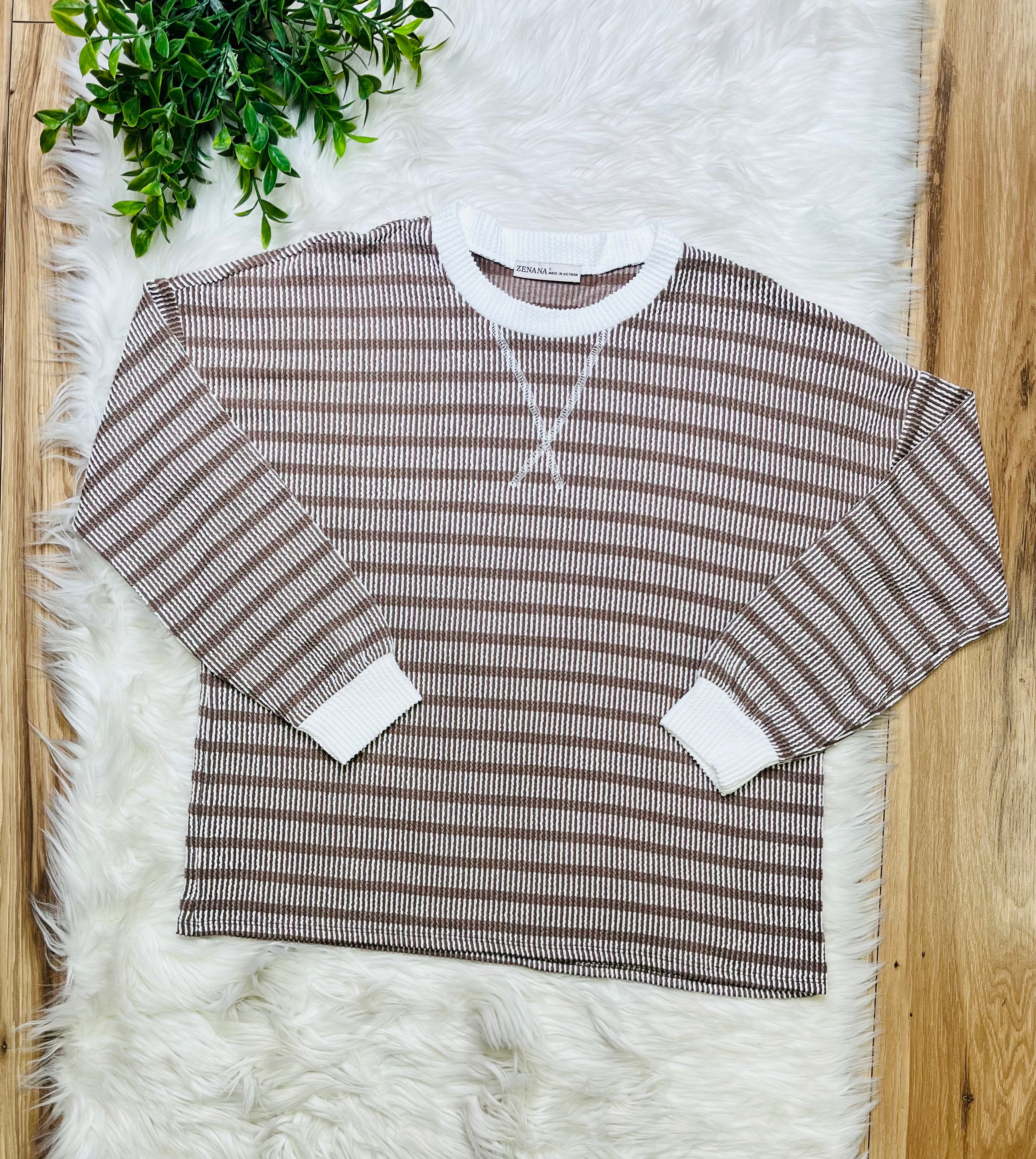 Women’s Zenana Mocha Striped Ribbed Pant Set