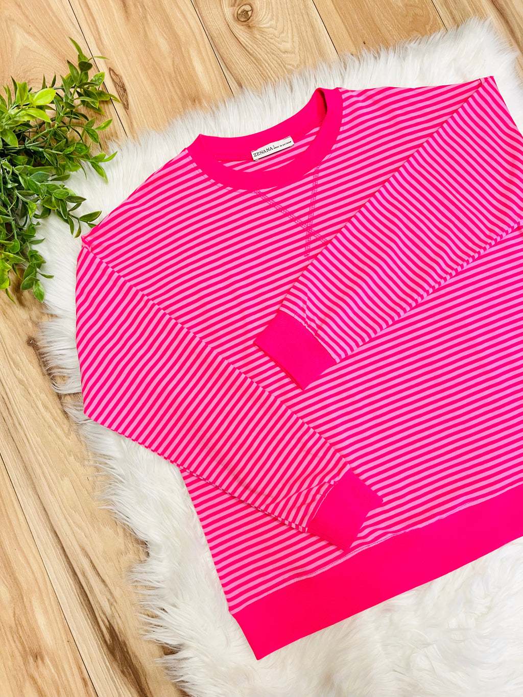 Women’s Zenana Pink Stripe Long Sleeve Top