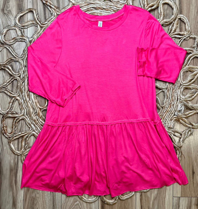 Womens Zenana Hot Pink Babydoll Top