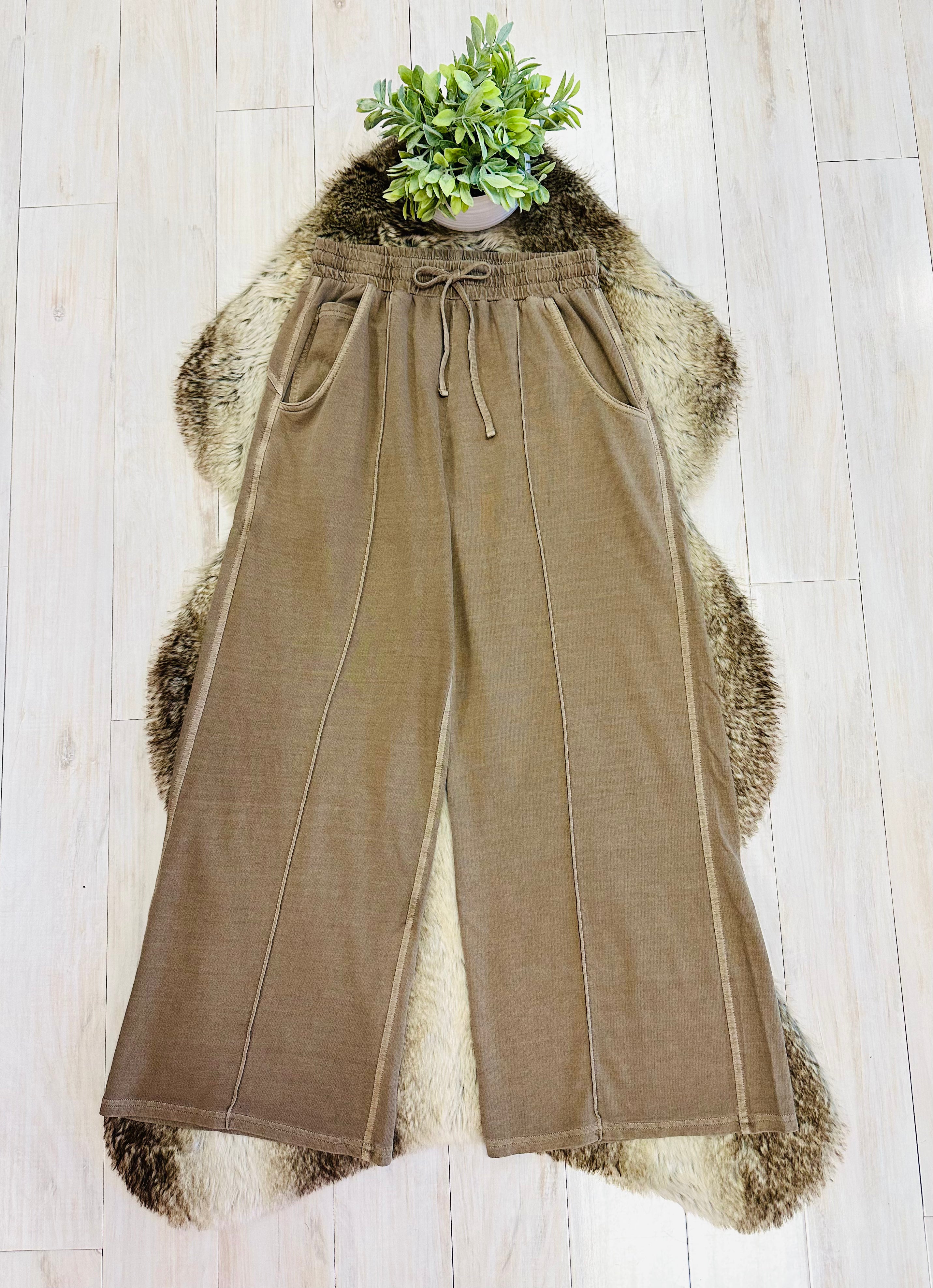 Women’s Mocha Wide Leg Crop/Petite Pants by Zenana- True to Size