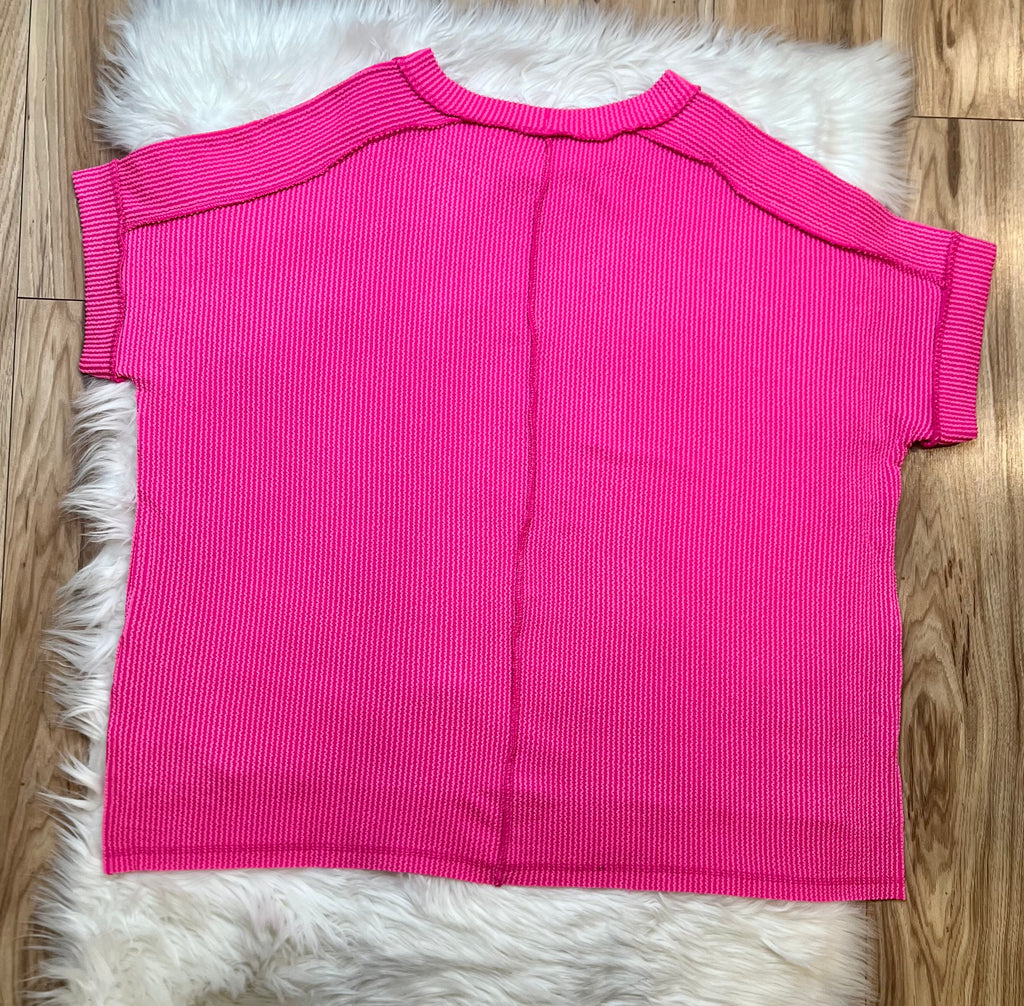 Women’s Zenana Hot Pink Ribbed Top