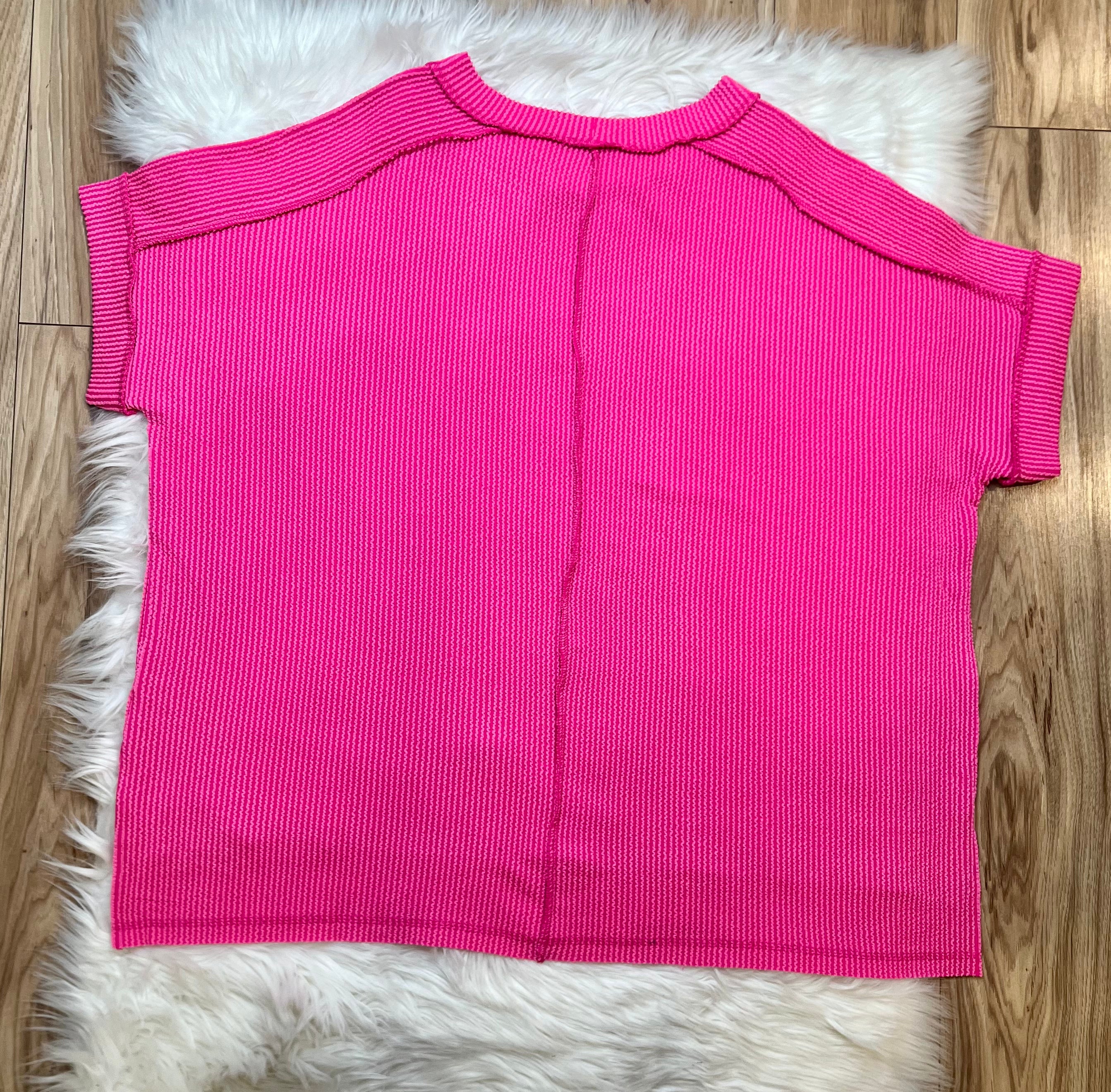 Women’s Zenana Hot Pink Ribbed Top