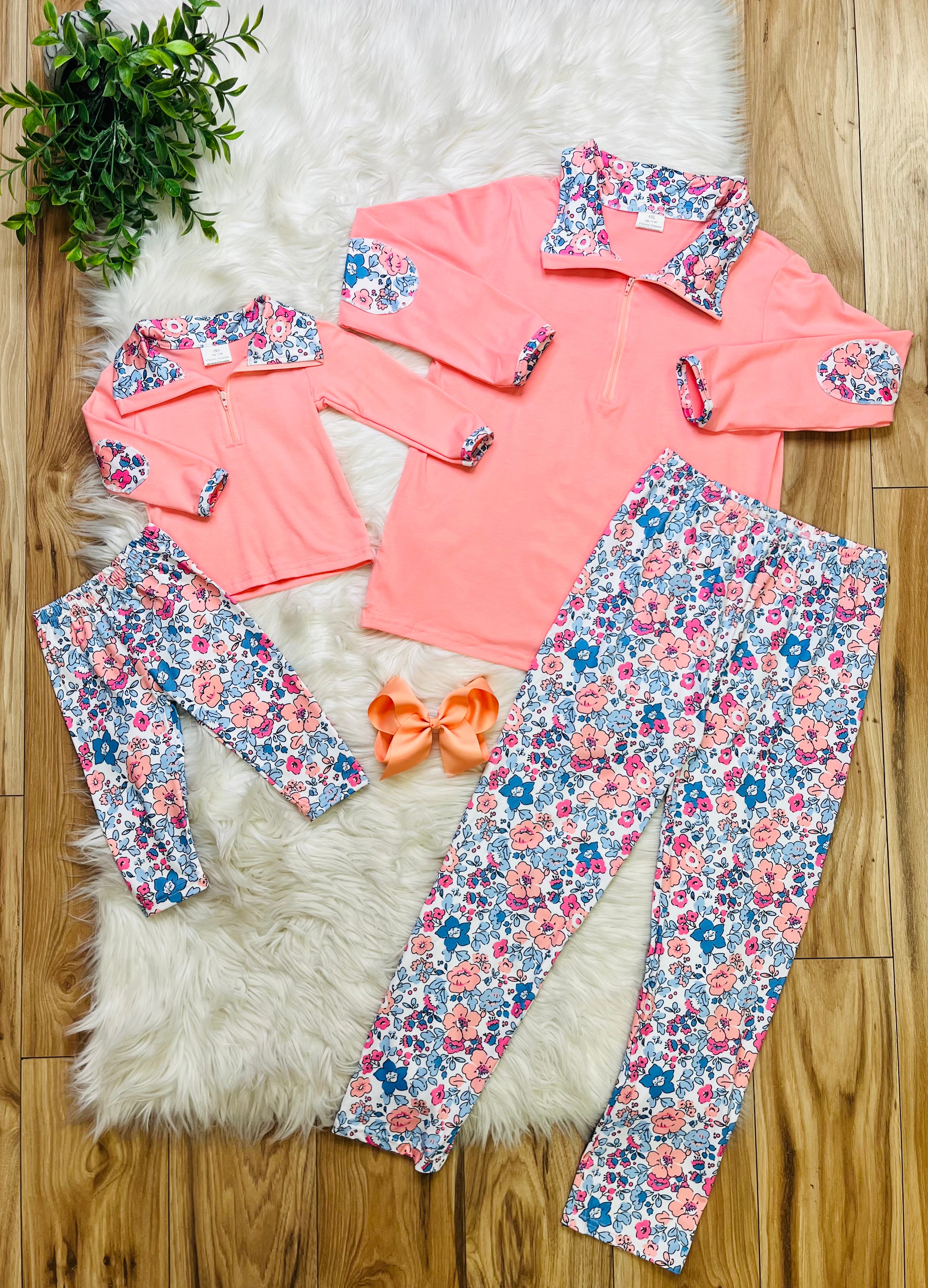 Girl’s Peach Floral Outfit Set
