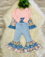 Girl’s Pink & Blue Floral Bow Outfit