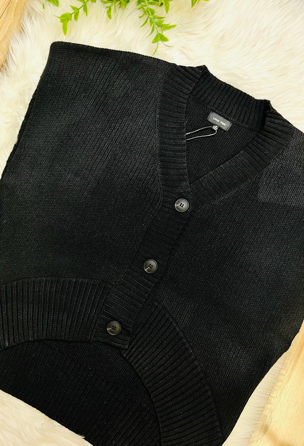 Women’s Love Tree Black Button Up Sweater Vest Top