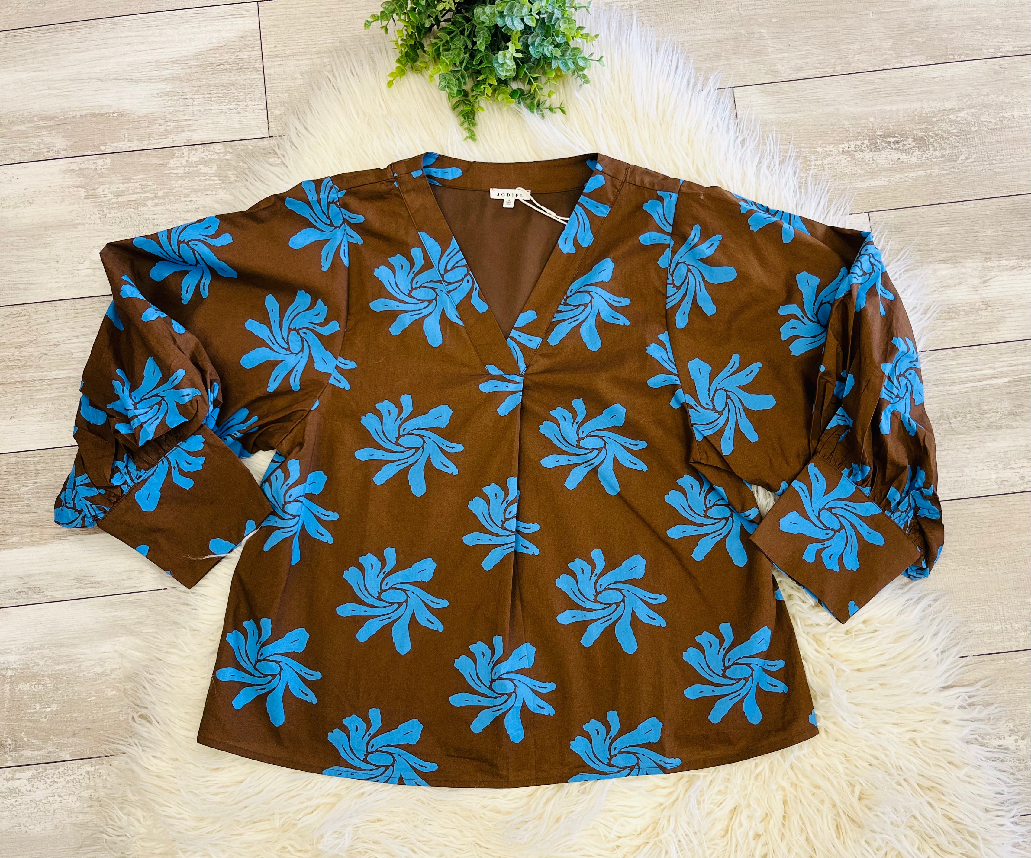 Women’s Jodifl Brown & Blue Floral Top - True to size