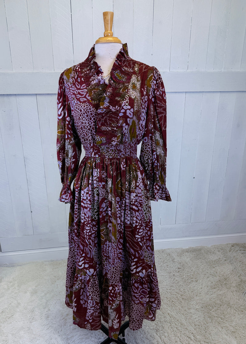 Women’s Umgee Merlot Mixed Print Midi Dress