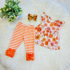 Girl’s Orange Floral and Stripe Set