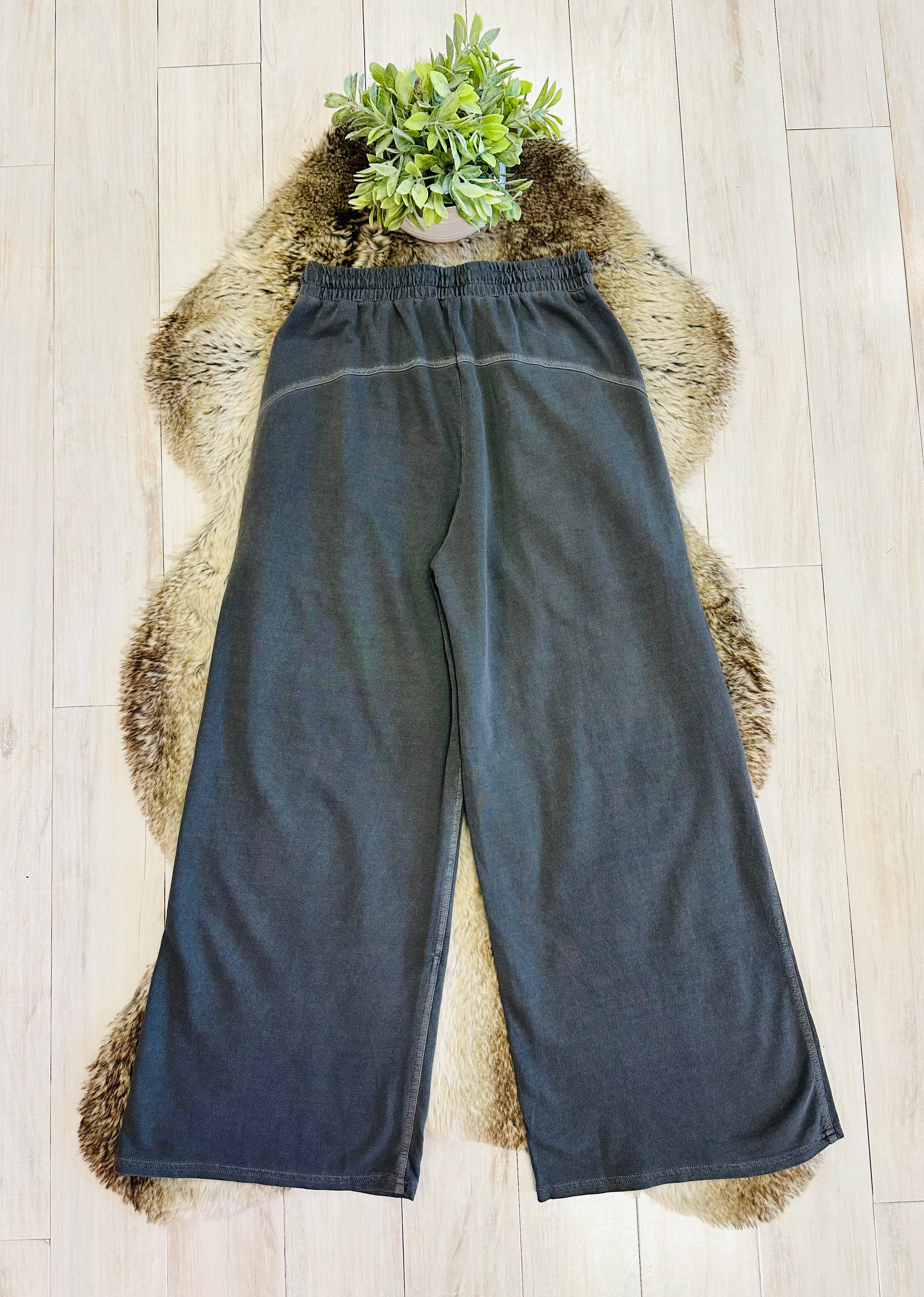 Women’s Charcoal Grey Wide Leg Crop/Petite Pants by Zenana- True to Size