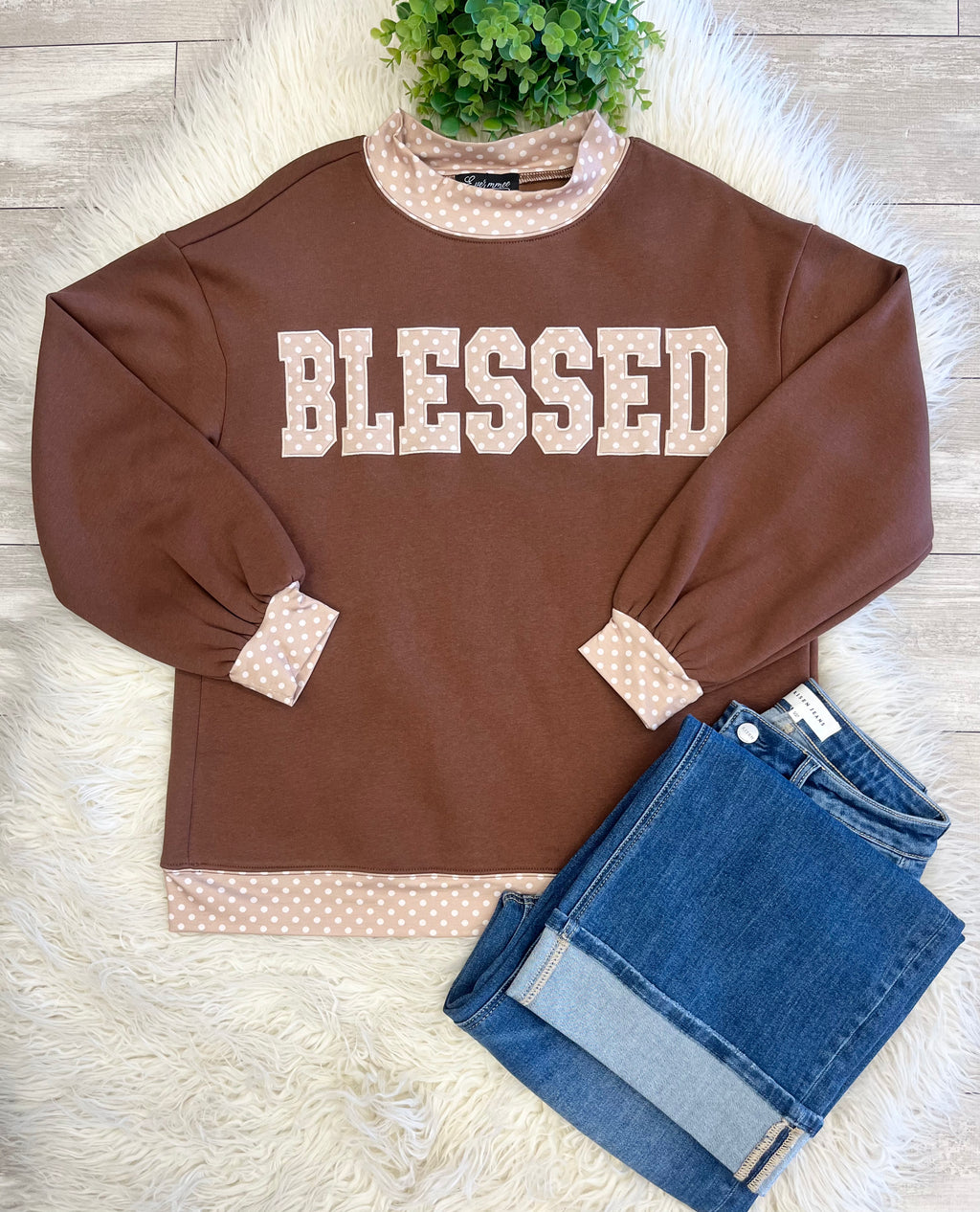 Women’s Evermmee Blessed Polka Dot Long Sleeve Top - Oversized look