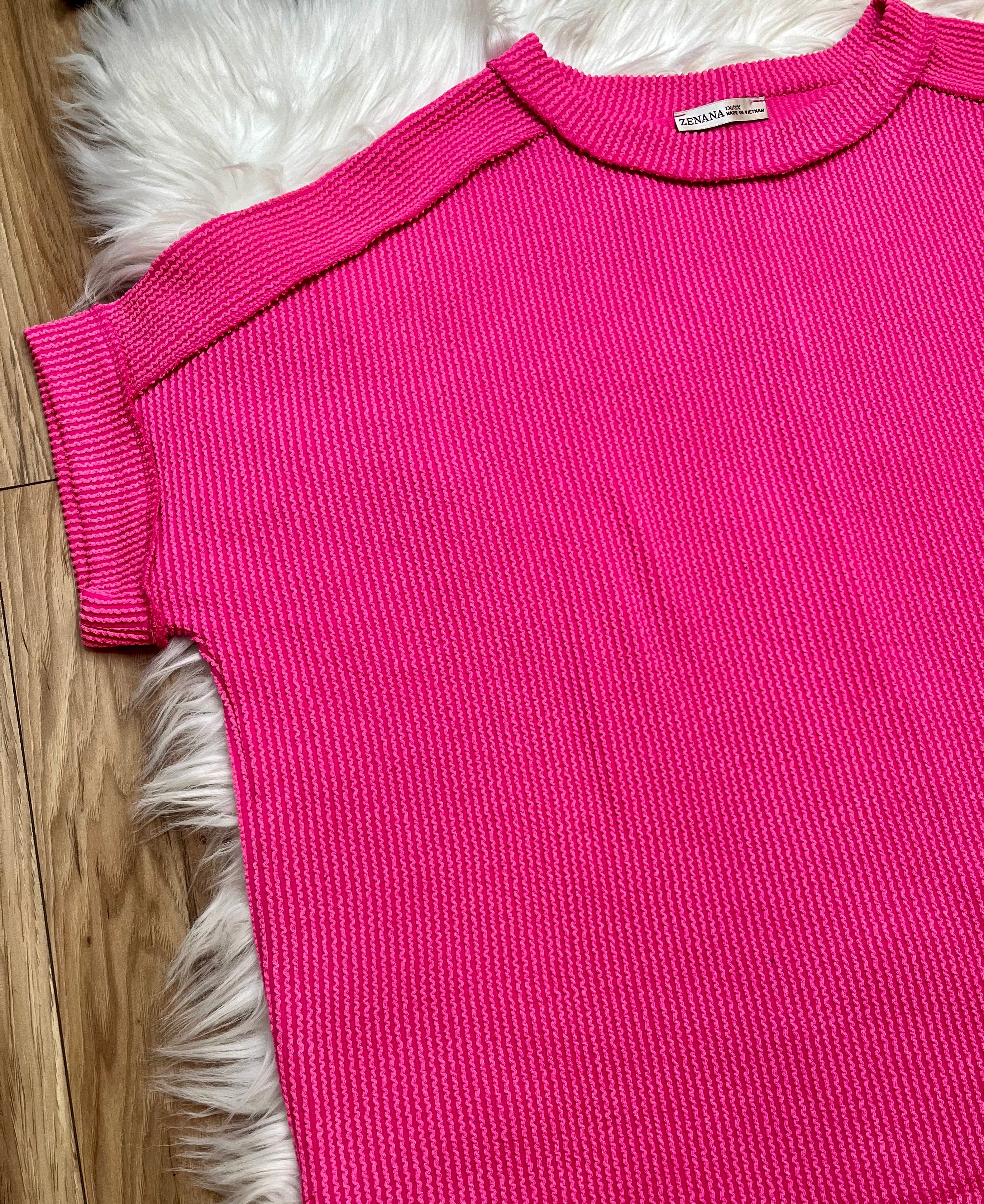 Women’s Zenana Hot Pink Ribbed Top