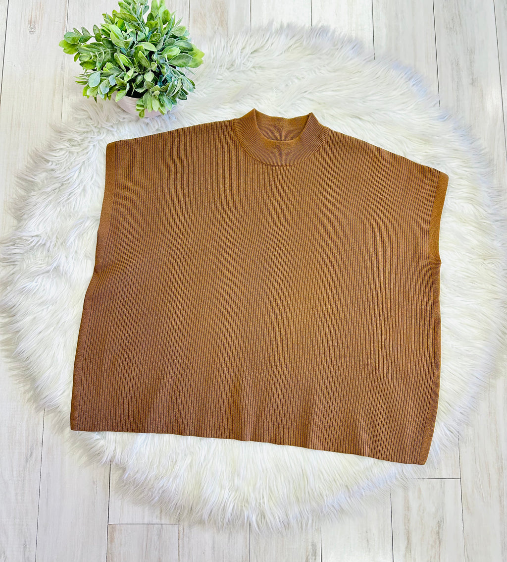 Women’s Deep Camel Mock Neck Top oversized