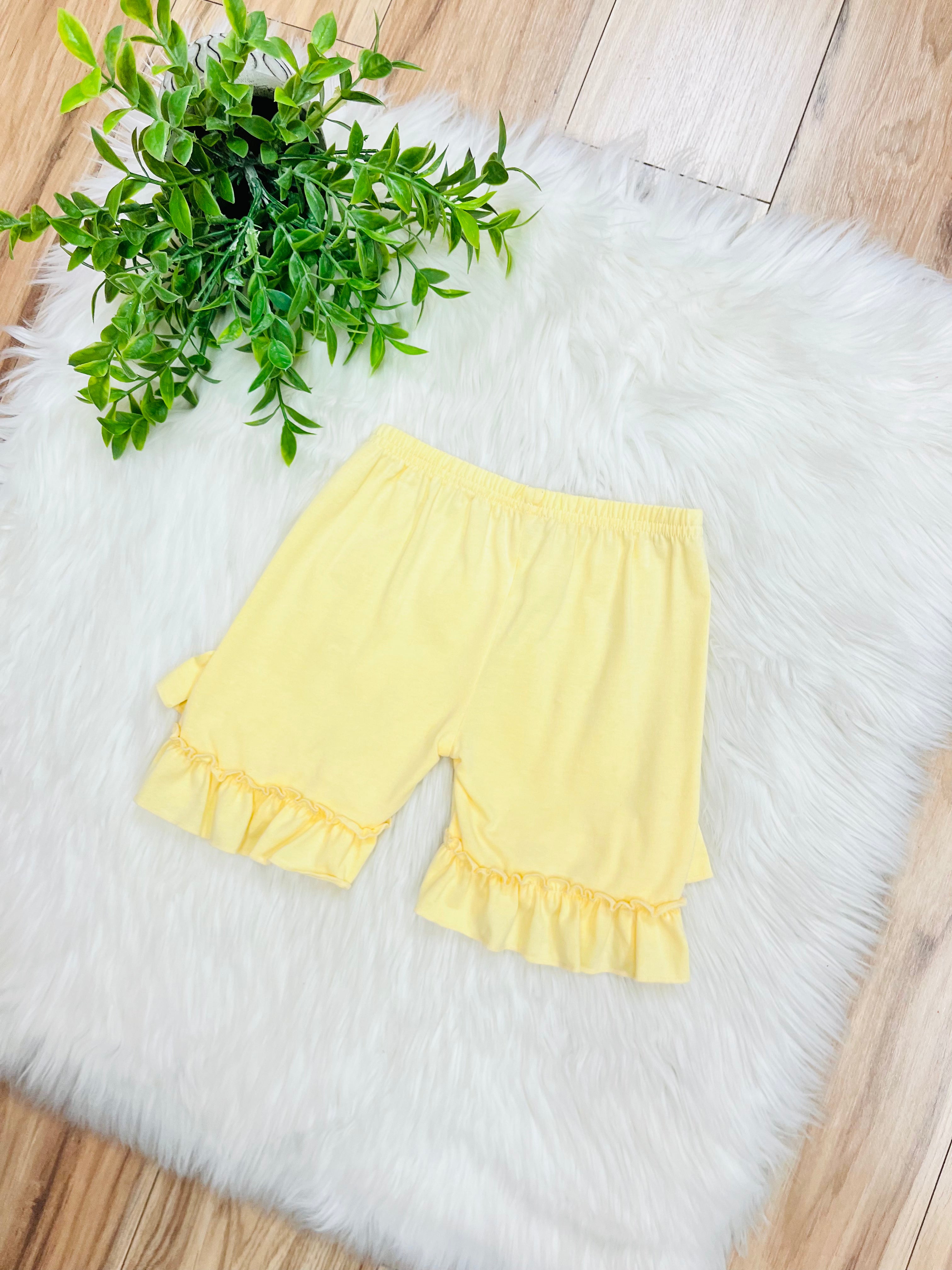 Girl’s Yellow Shorts with Ruffle Trim
