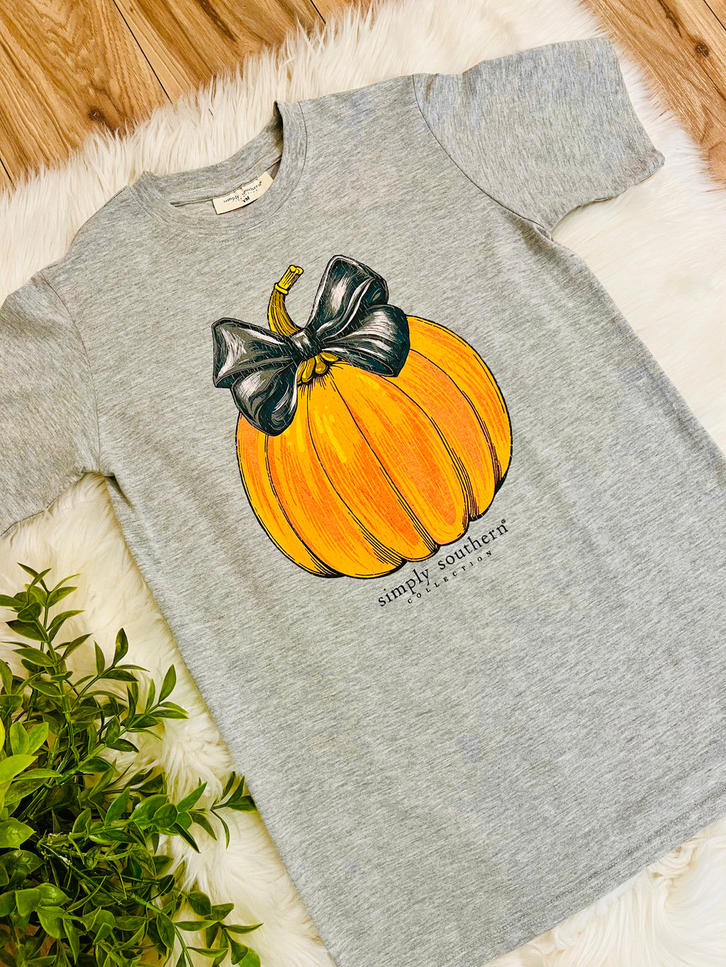Girls Simply Southern Grey Pumpkin Bow Tee