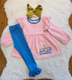 Girls Pink Carousal Embroidered Outfit Set