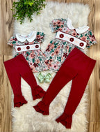 Girl’s Burgundy Floral Print Set