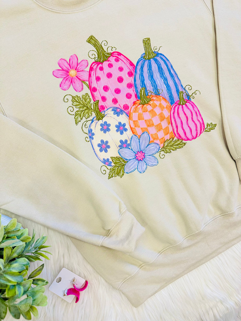Women’s Mixed Print Pumpkin Patch Crewneck Top