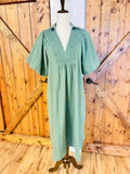 Women’s Umgee Green Smocked Collar Dress- Loose Fit
