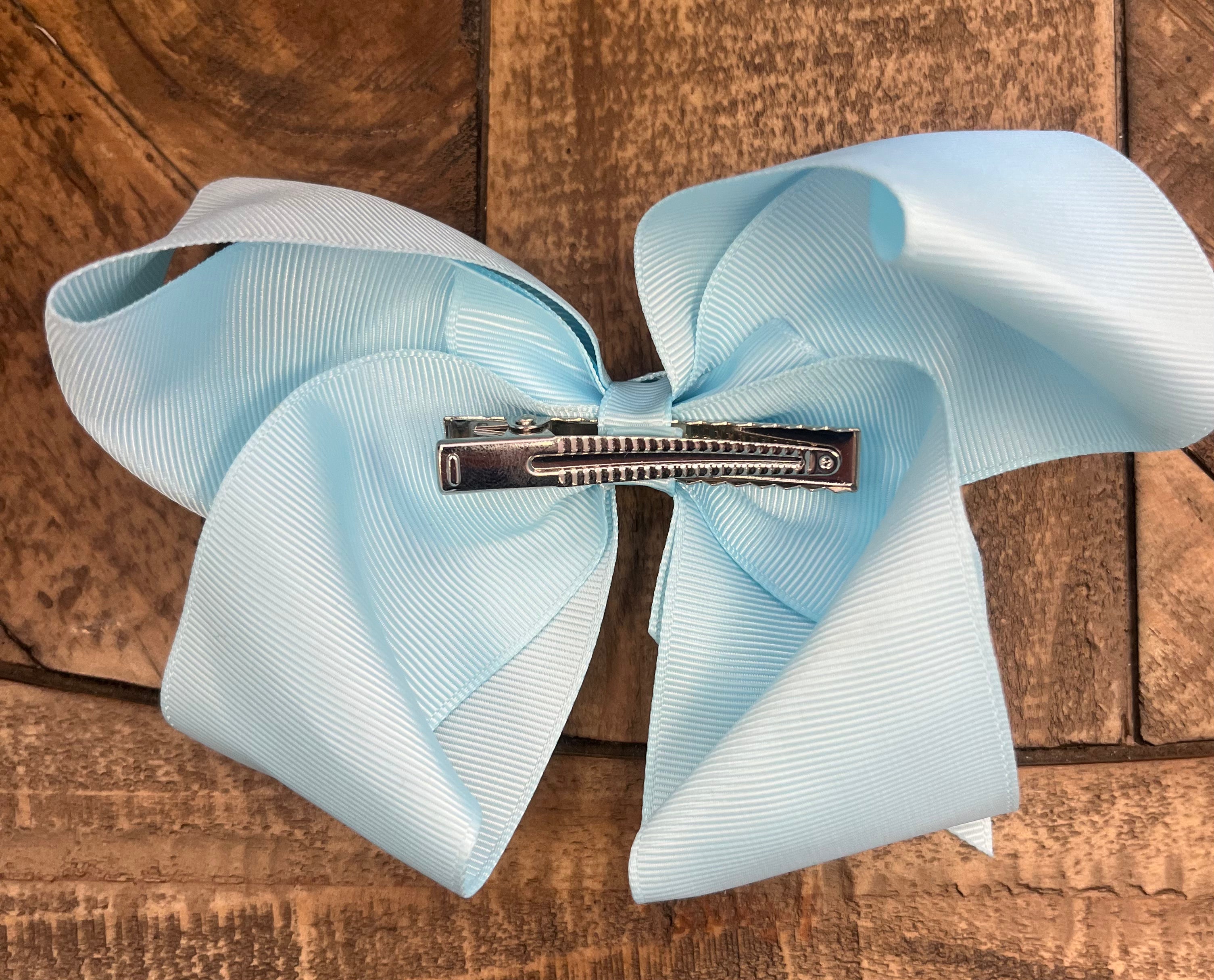 Hair Bow 6” Alligator Clip Baby Blue