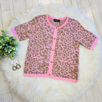 Women’s Evermmee Pink Cheetah Print Button Down Sweater Top
