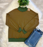Women’s Evermmee Green & Orange Striped Mock Neck Cotton Top - True to Size with Oversized Look