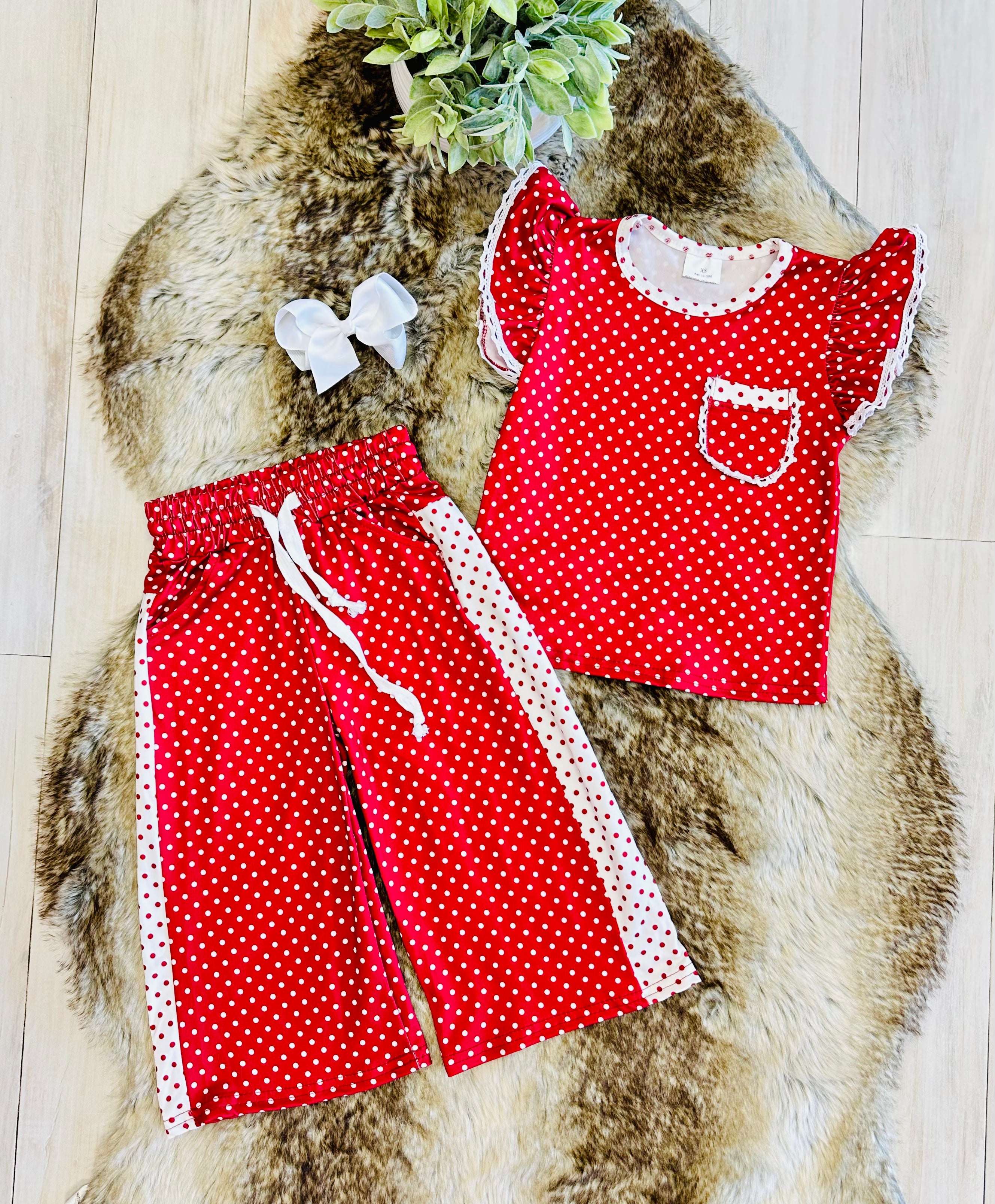 Girls Red & White Polka Dot Outfit
