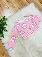 Girl’s Pink Striped Princess Skort Outfit Set with Scalloped Trim