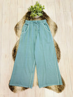 Women’s Ash Blue Wide Leg Crop/Petite Pants by Zenana- True to Size