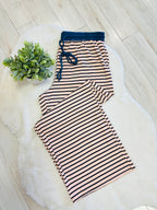 Women’s Curvy Evermmee Light Pink & Blue Quarter Zip Stripe Pant Set- Loose Fit