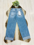 Women’s Risen Light Wash Slouchy Barrel Cuffed Hem Jeans #21949- Stretchy