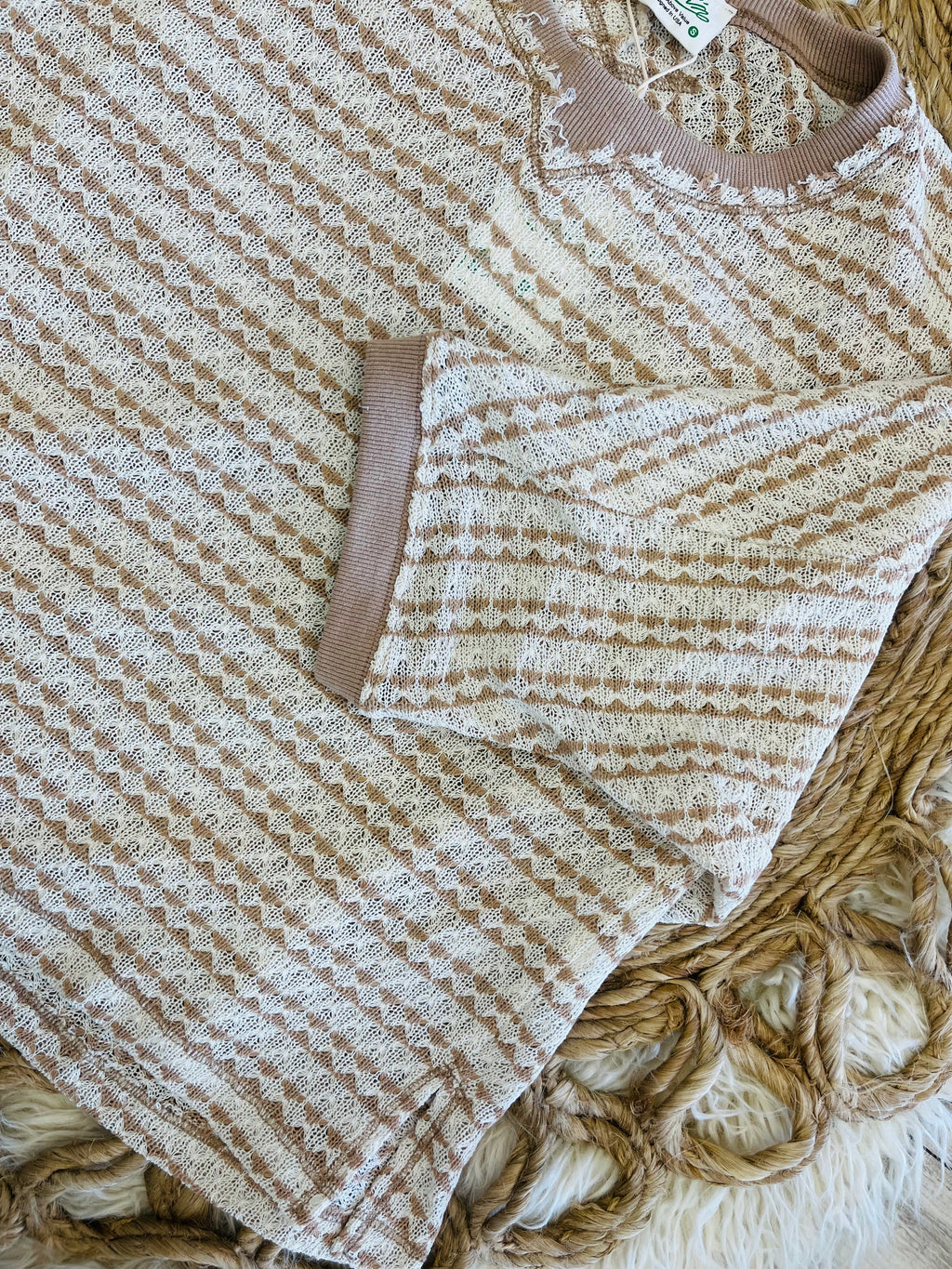 Women’s Very J Taupe and White Knit Top