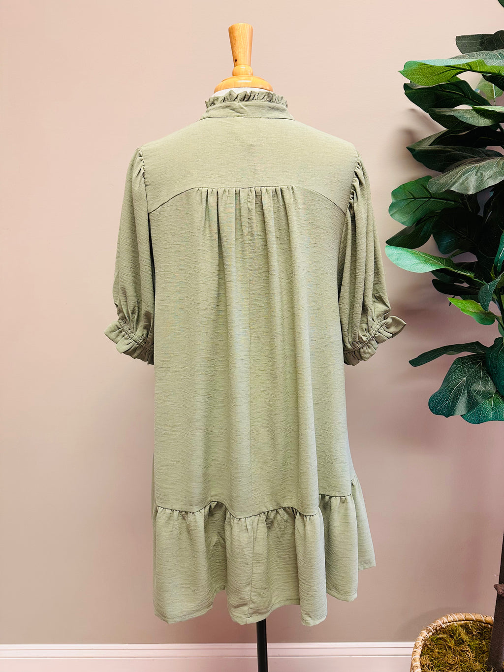 Women’s Umgee Sage Mini V Neck Dress with Lace Crochet Detail- Loose Fit