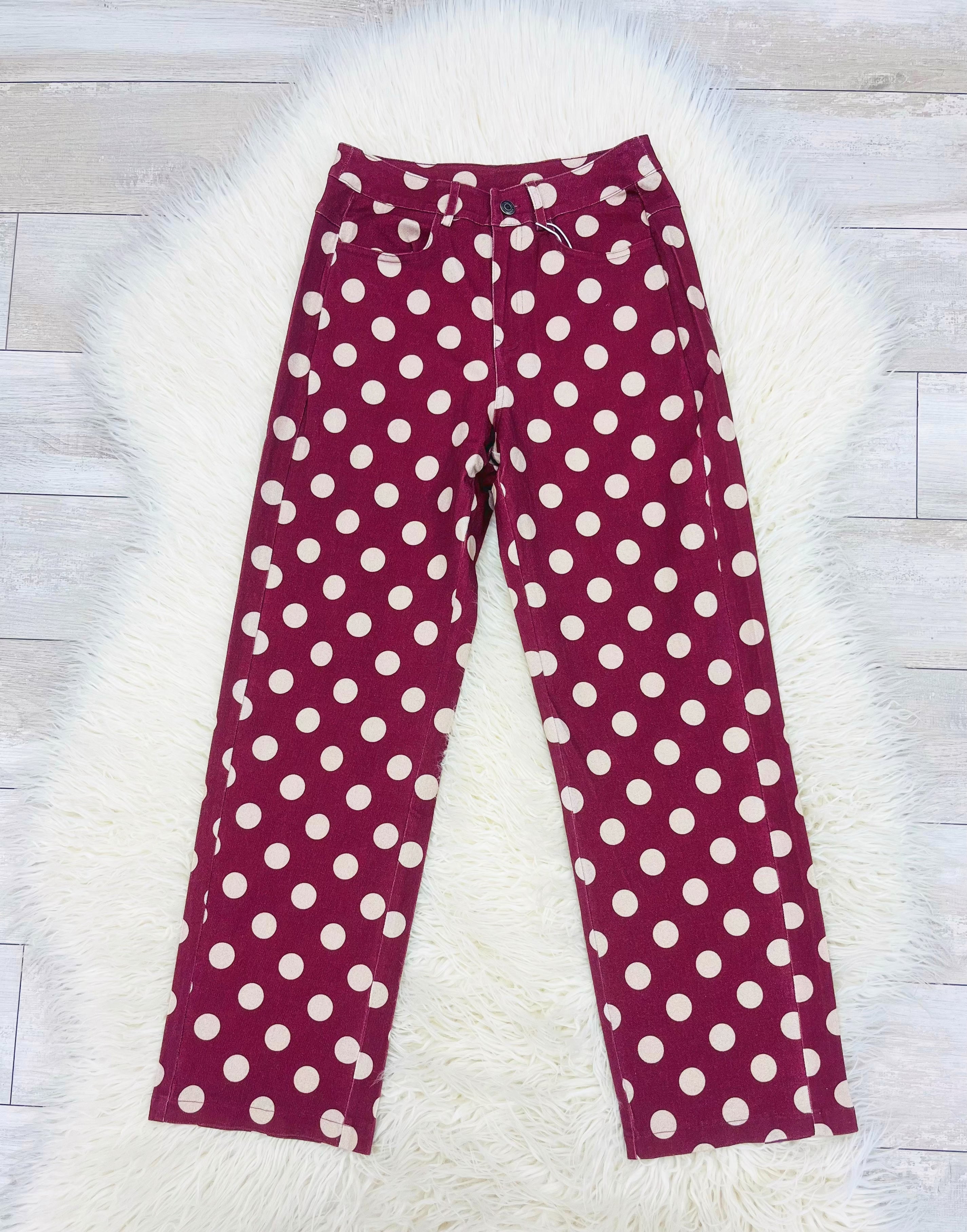 Women’s Anniewear Polka Dot Cotton Twill Wide Straight Leg Pants - True to Size