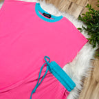 Women’s Evermmee Pink Short Set with Blue Trim