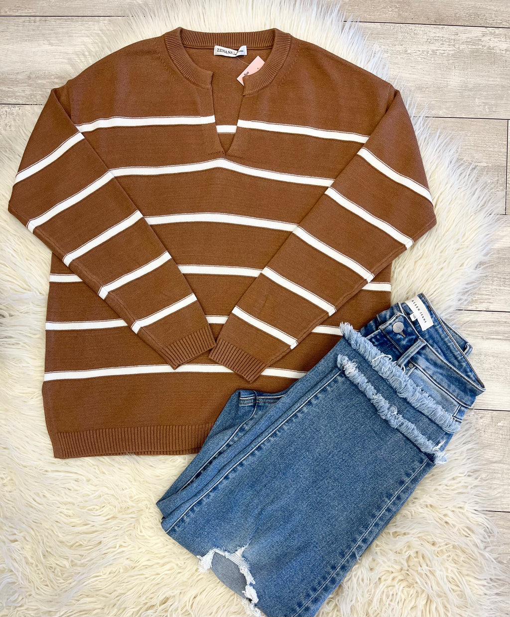Women’s Zenana Trinity V-Neck Sweater In Dark Camel - True to Size