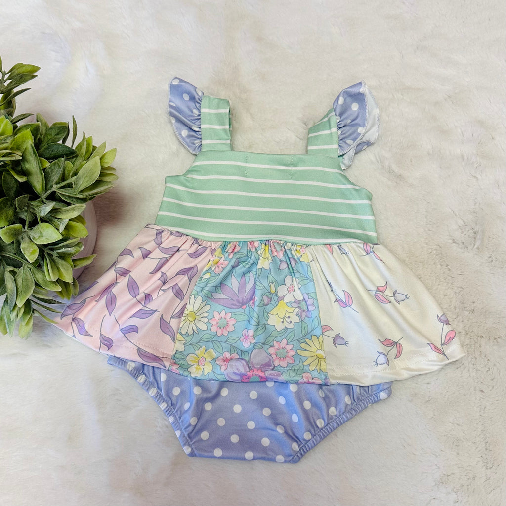 Girls Pastel Bloom Ruffle Bubble Romper