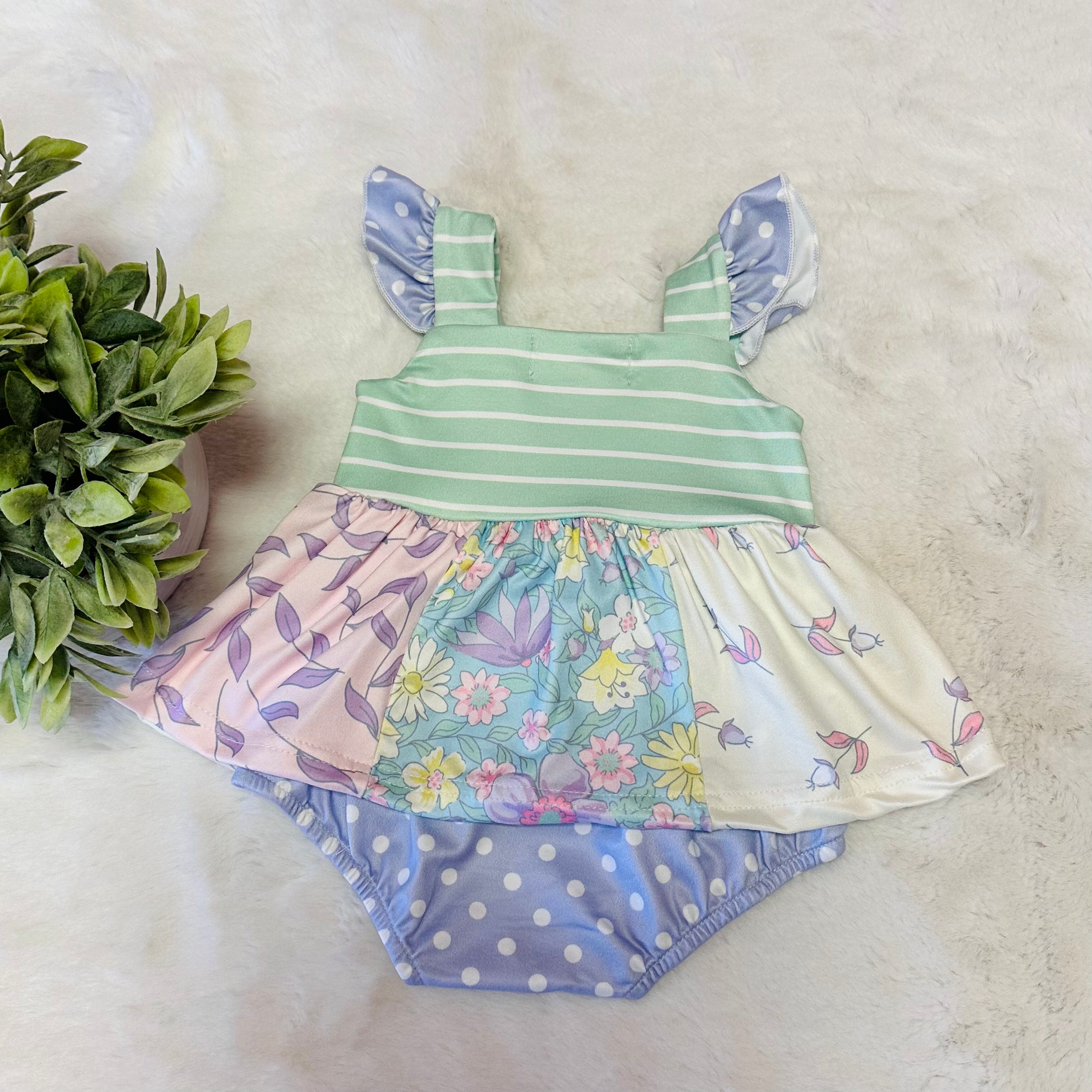 Girls Pastel Bloom Ruffle Bubble Romper